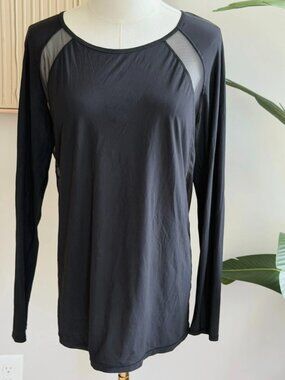 Lululemon Black "If You're Lucky" Long Sleeve Top Mesh Open Back-Sz. 8